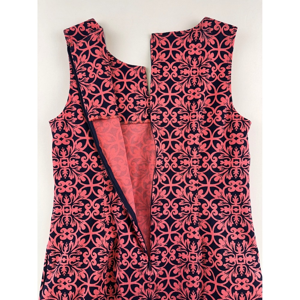 Talbots Shift Dress Women 8 Pink Navy Blue Damask Medallion Sleeveless Notched - Picture 12 of 12
